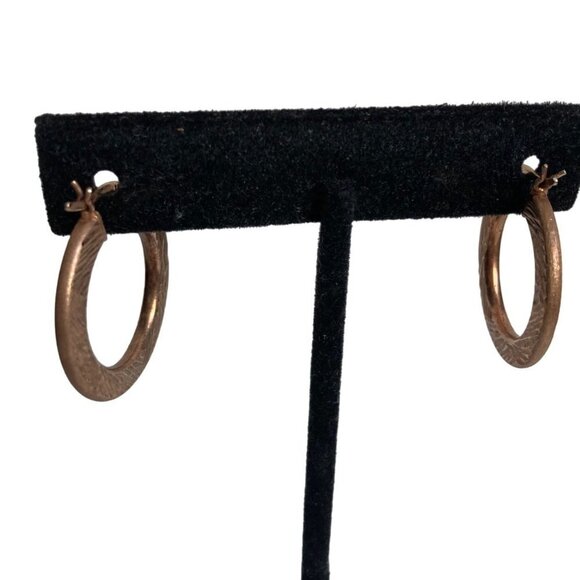 Gold Vermeil Sterling Silver Hoop Earrings Etched Textured 2.9 grams Classic - Picture 8 of 8